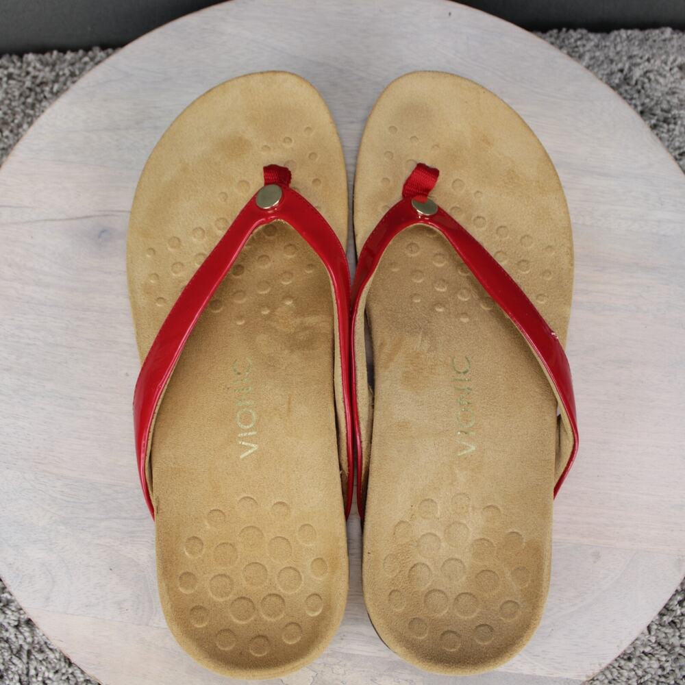 Vionic Thong Sandals Womens 11 Red Leather Comfort - Picture 8 of 10